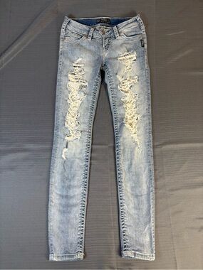 Silver Jeans Co Camden Skinny Jeans Women’s W24 Distressed Light Wash Stretch